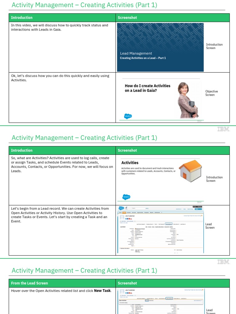 Activity Management Creating Activities Part 1 Script PDF