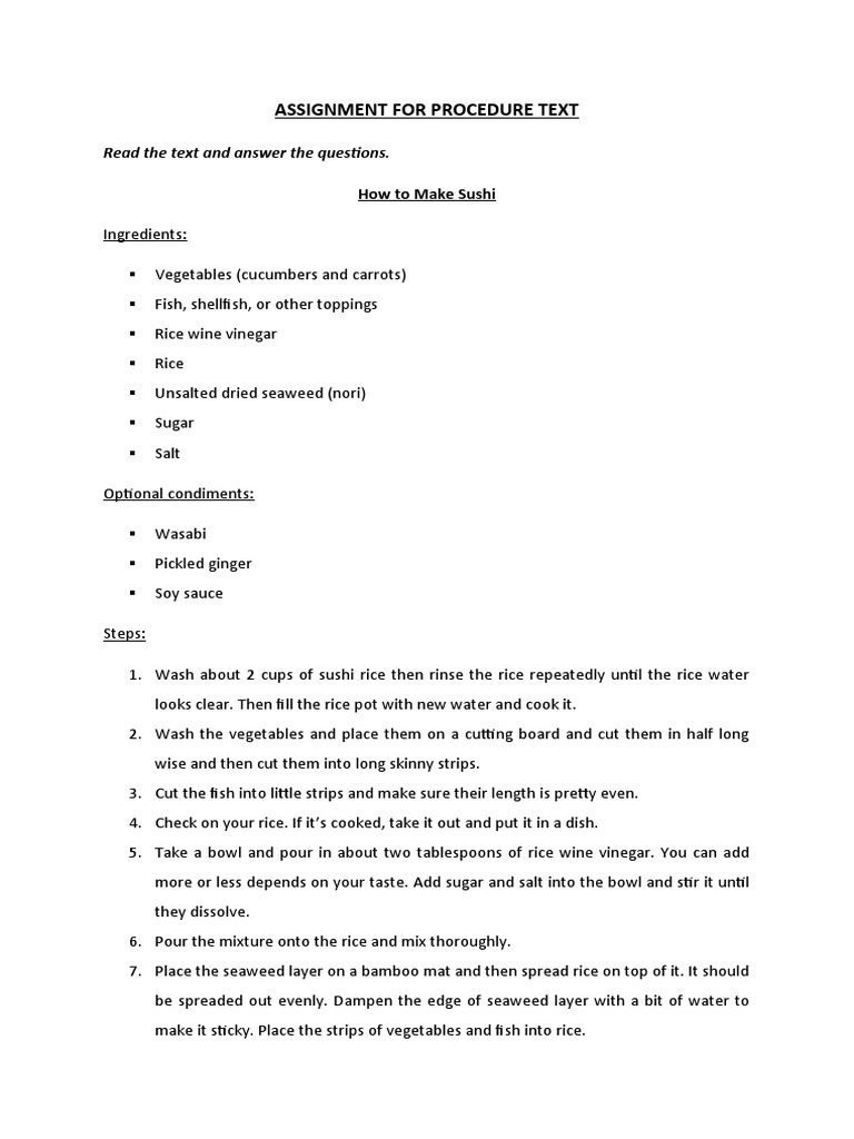 XI Assignment For Procedure Text | PDF