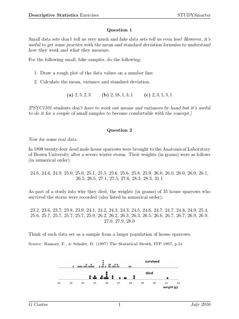 Descriptive Stats Exercises Solutions 162 | PDF | Standard Deviation ...