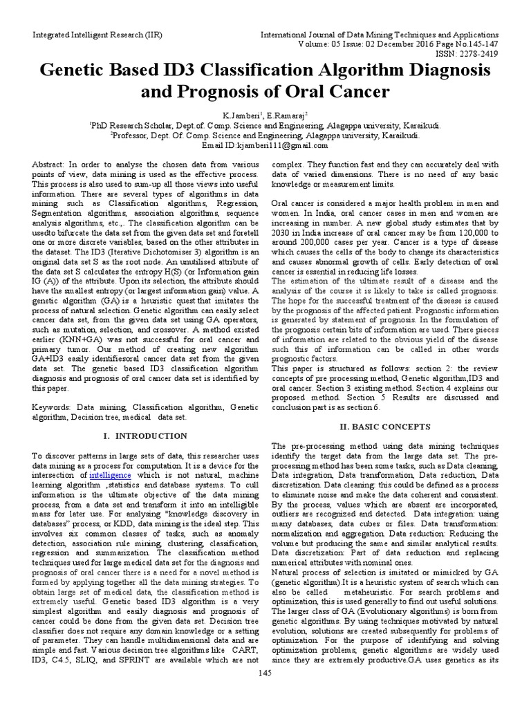 Genetic ID3 Algorithm for Oral Cancer Diagnosis | PDF | Data Mining ...