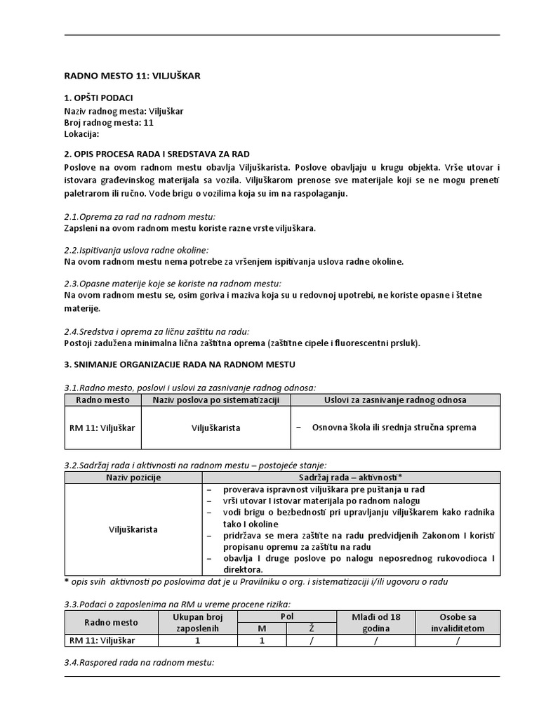 Procena Rizika Viljuškarista | PDF