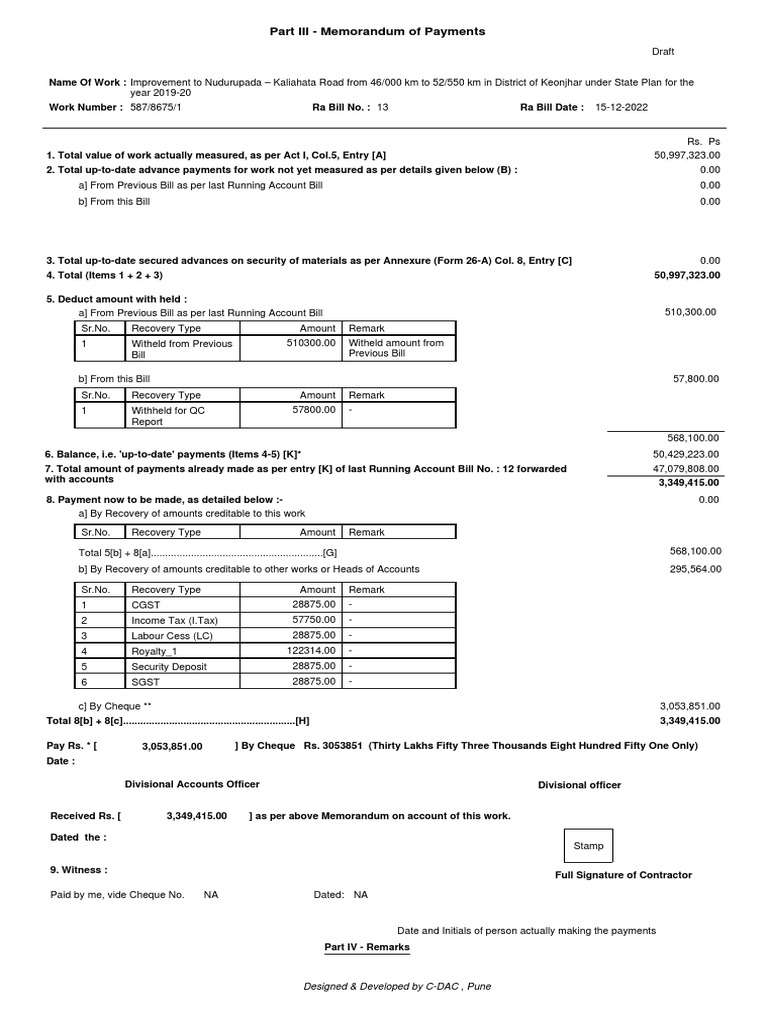RA Bill Part-IV Bill No 13 | PDF | Cheque | Payments