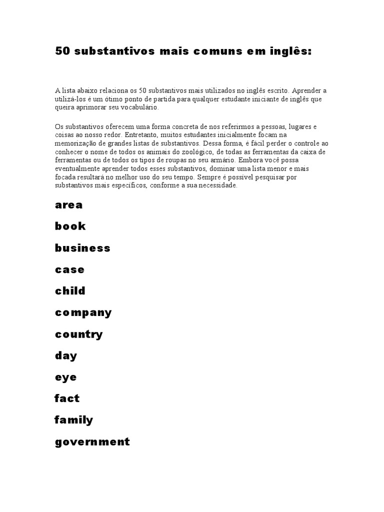 50 Substantivos Comuns em Inglês | PDF