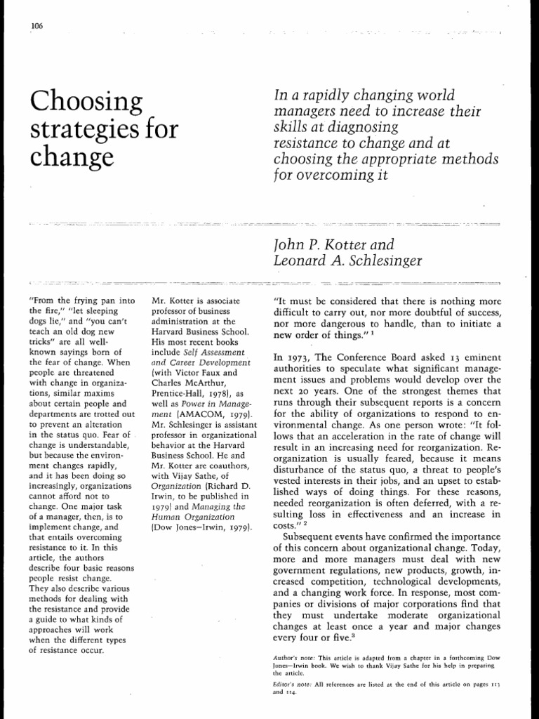 Kotter and schlesinger 1979 pdf reason change management
