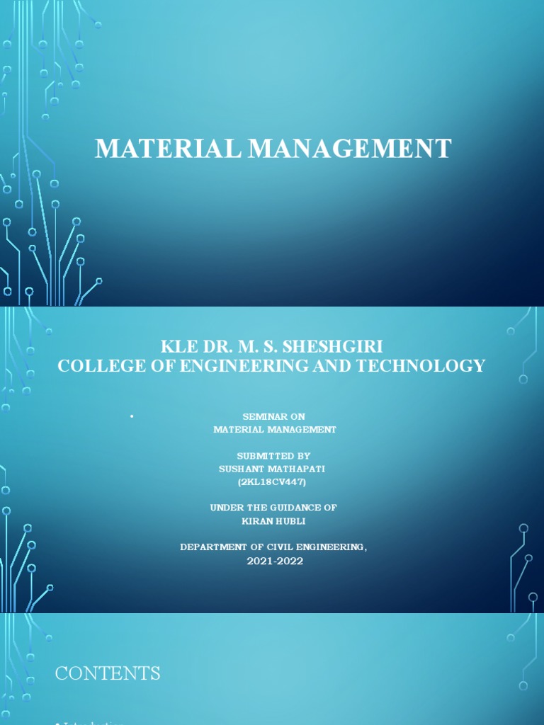 Material Management A Seminar on Ensuring the Right Quality, Quantity