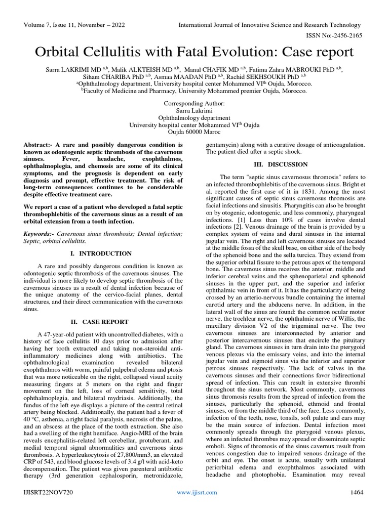Fatal Orbital Cellulitis Case Study | PDF
