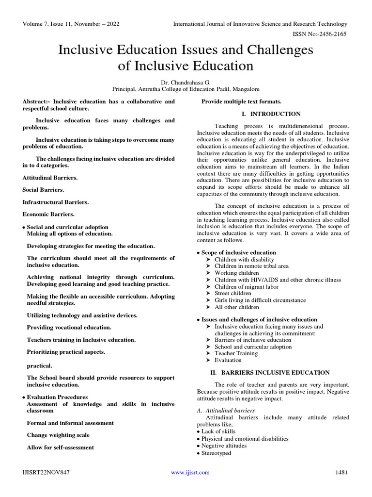 Inclusive Education Issues and Challenges of Inclusive Education | PDF ...