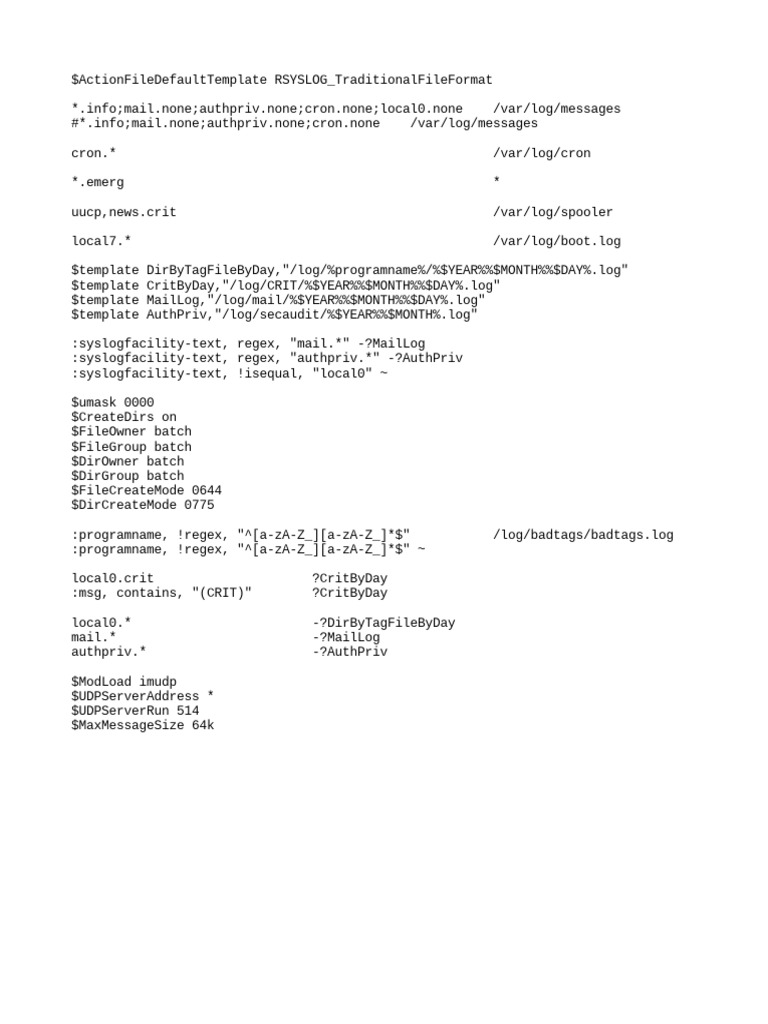 Rsyslog Traditional File Format Setup | PDF