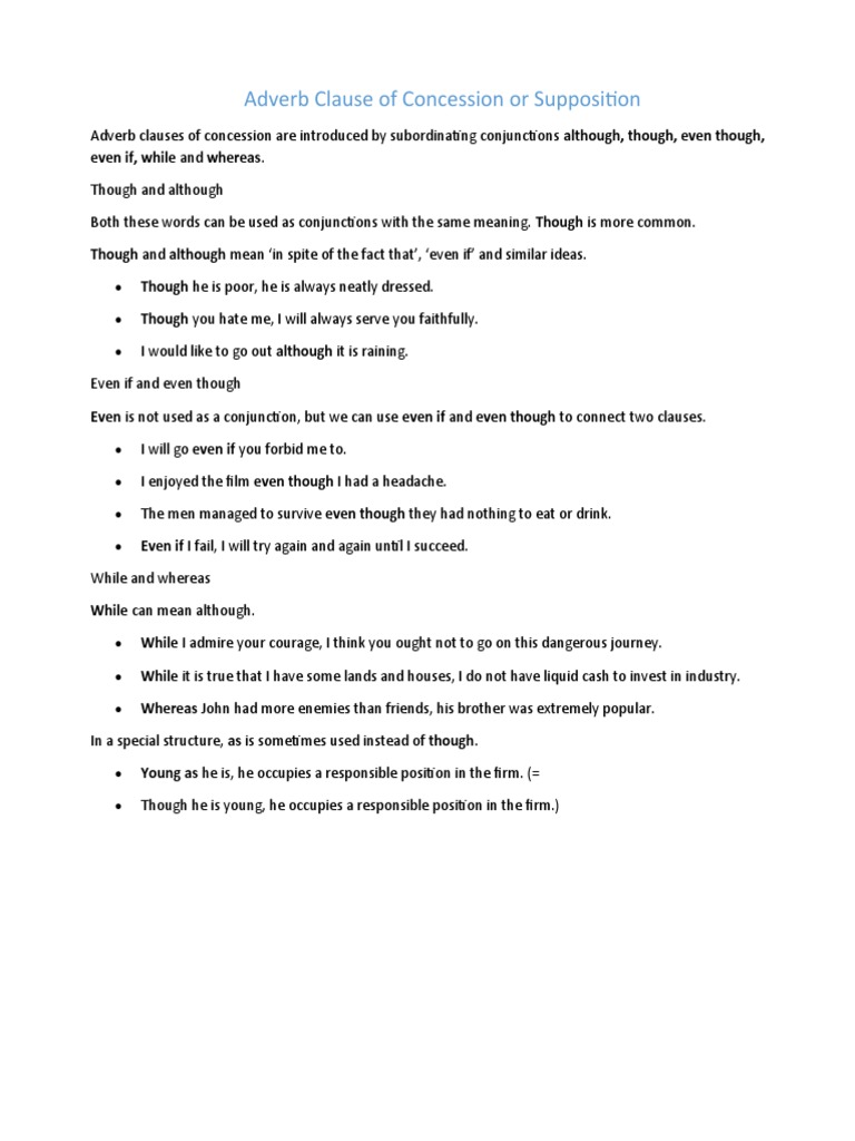 Adverb Clauses of Concession Explained | PDF