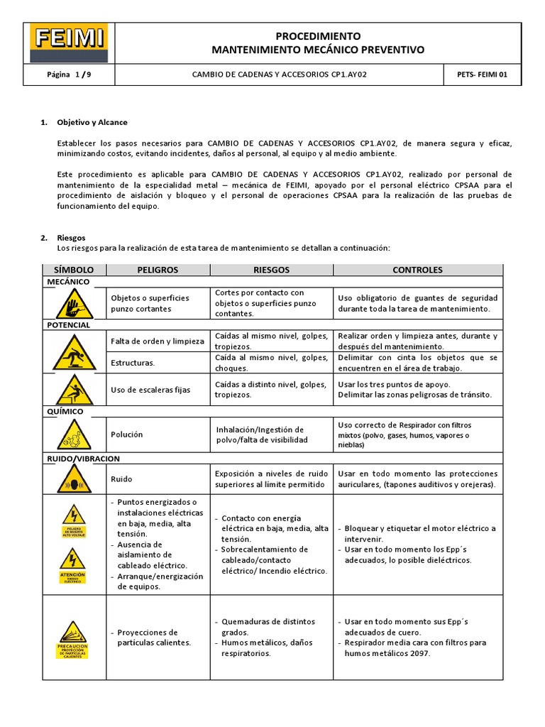 PETS-Cambio de Cadenas y Accesorios CP1.AY02 | PDF | Contaminación