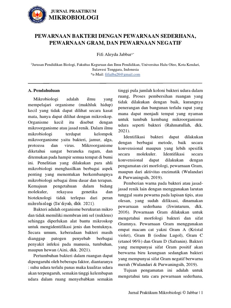 Jurnal Pewarnaan Bakteri Dengan Pewarnaan Sederhana, Pewarnaan Gram