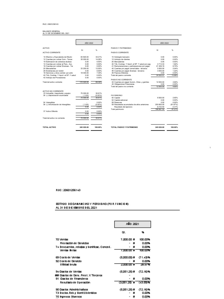Balance General y Estado de Resultados 2021 | PDF | Estado de ...