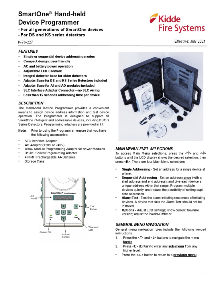 Kidde SmartOne Hand-Held Device Programmer K-76-227 | PDF | Electrical ...