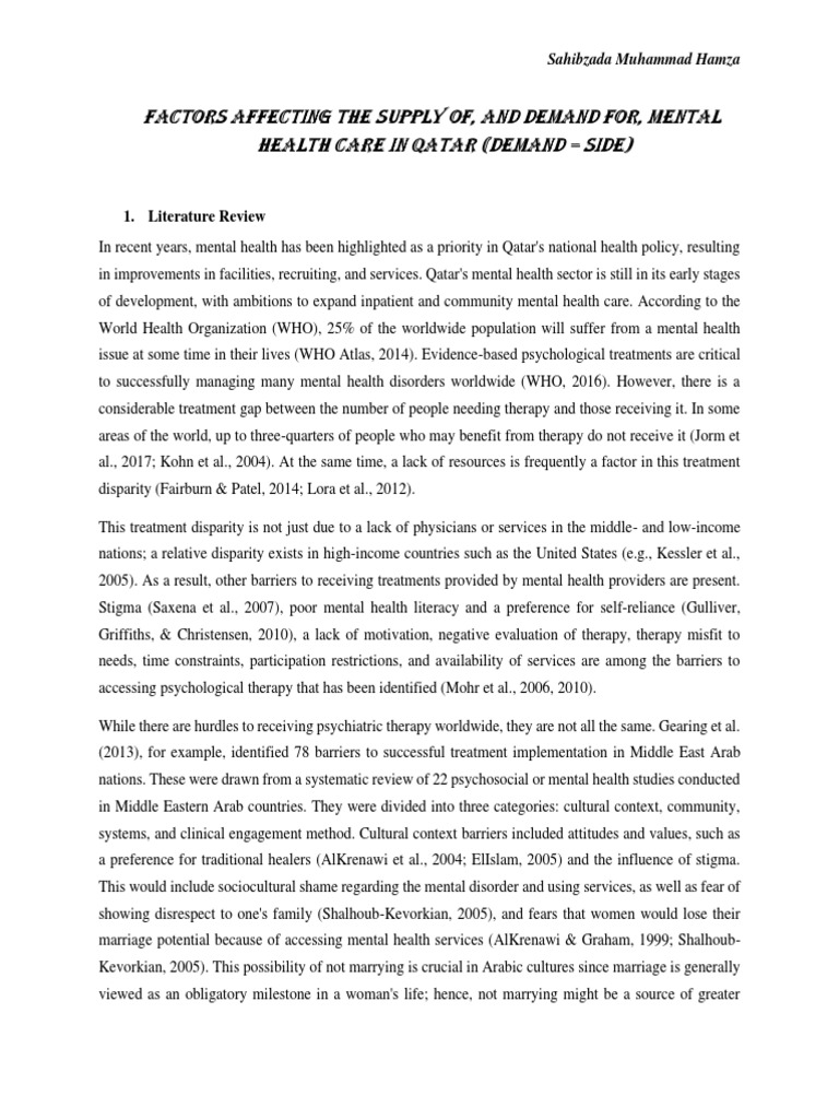 Literature Review Demand Barriers For Mental Health Sahibzada