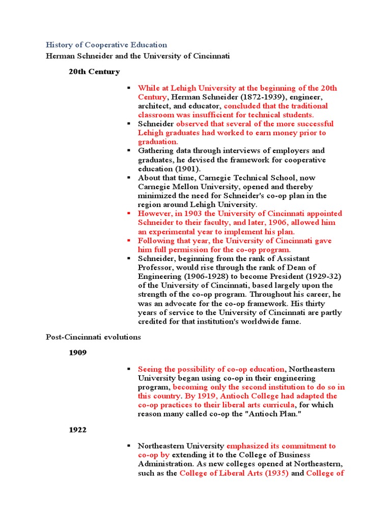 Evolution of Cooperative Education History | PDF | Cognition | Learning