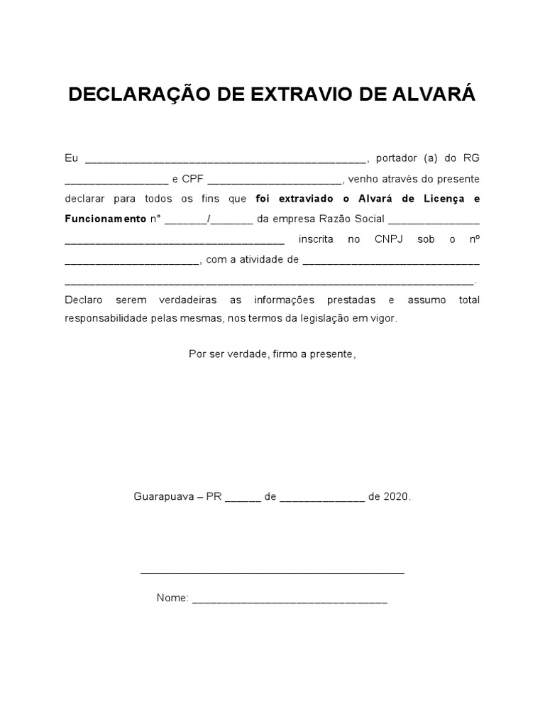Declaração de Extravio de Alvará | PDF