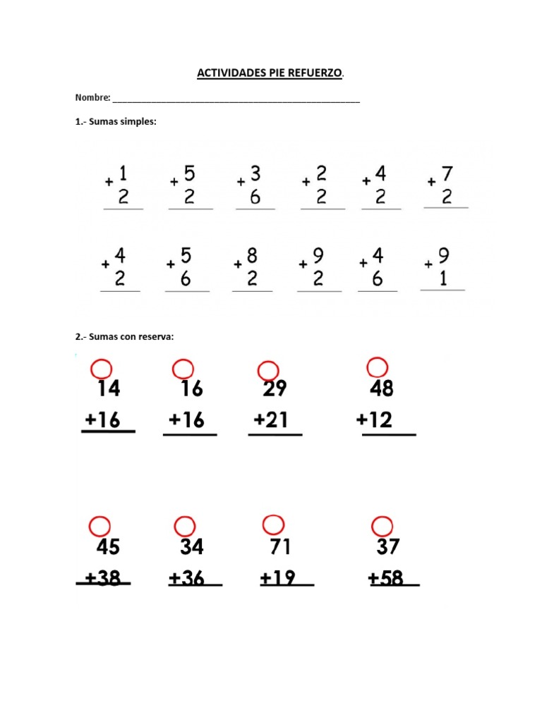 Restas y Sumas Con Reserva | PDF