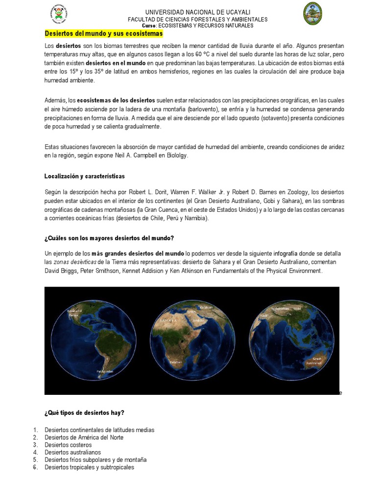 Desiertos Del Mundo y Ecosistemas | PDF | Desierto | Entorno natural