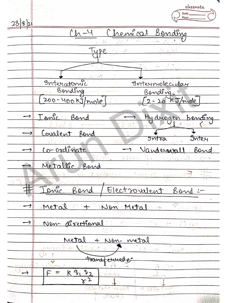 Chemical Bonding - Class 11 Notes - Arun Sir | PDF