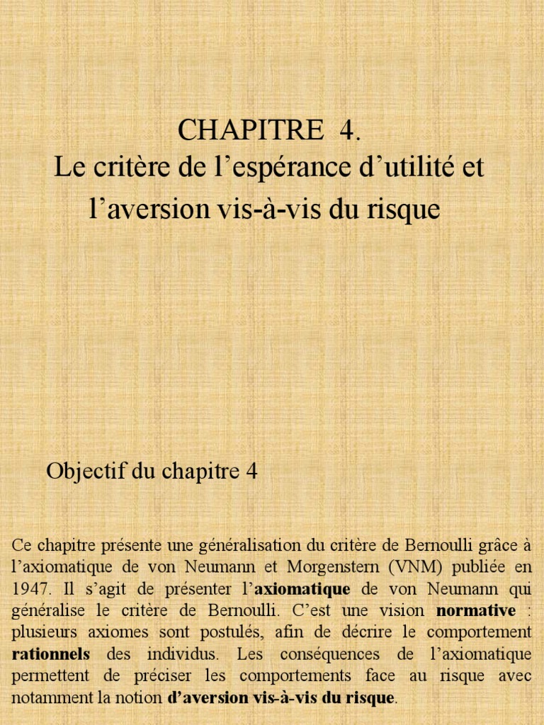 Espérance d'utilité et aversion au risque | PDF | Risque | Utilité ...