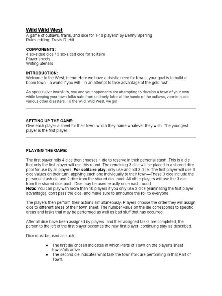 Wild Wild West Rules | PDF | Dice | Gaming