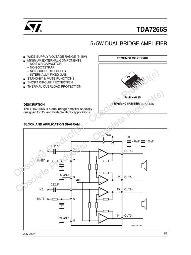 TDA7266S STMicroelectronics | PDF | Amplifier | Power Supply