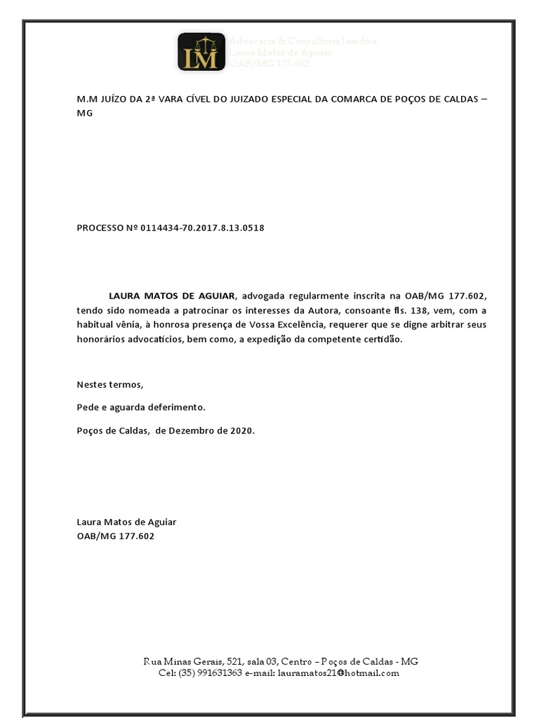 Petição Pedido de Expedição de Honorários Dativos | PDF