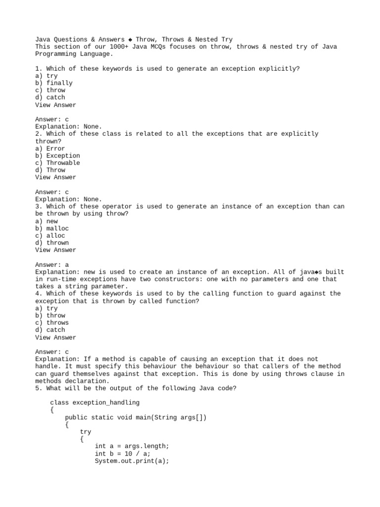 Throw Throws & Nested Try PDF Information Technology Management