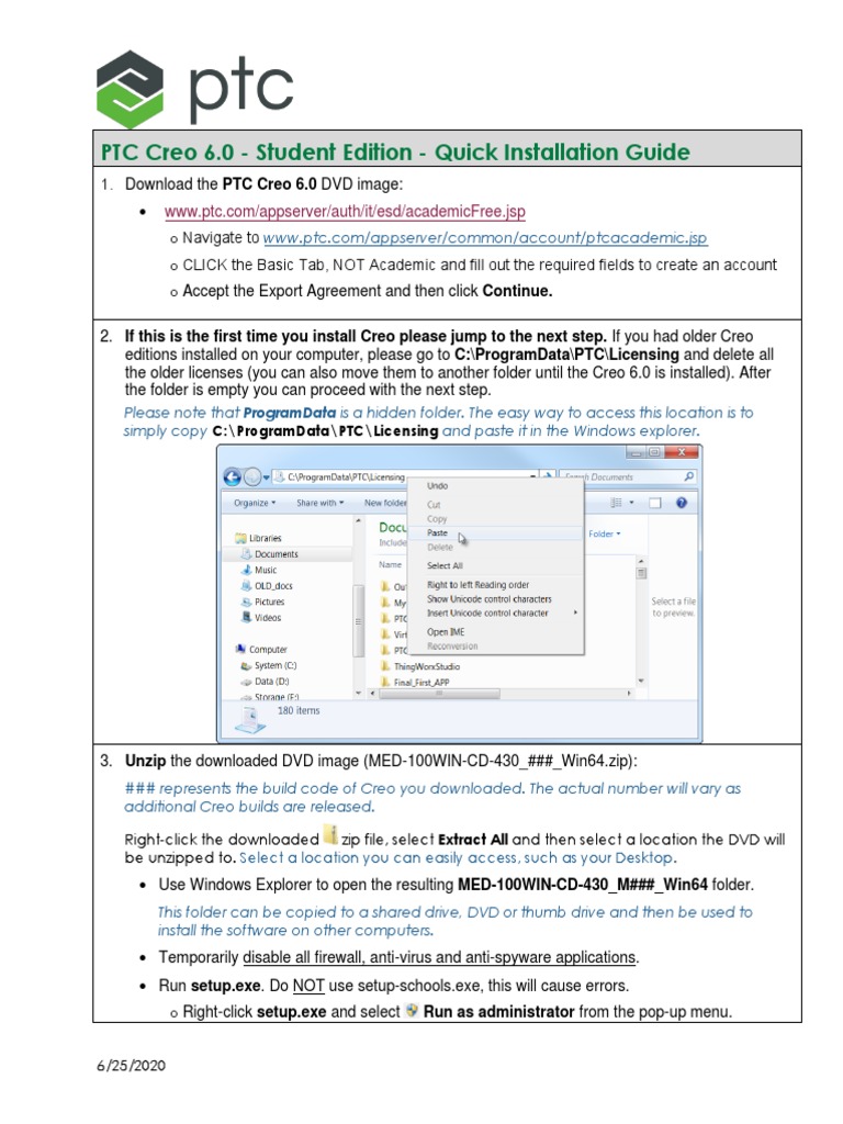 Creo 6.0 Student Edition Installation Guide | PDF | Software | Computer ...