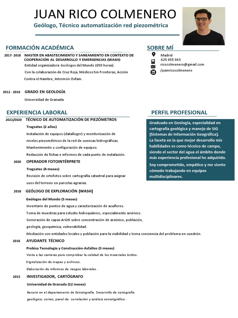 CV Juan Rico Colmenero Geólogo - 2022 | PDF | Sistema de información ...