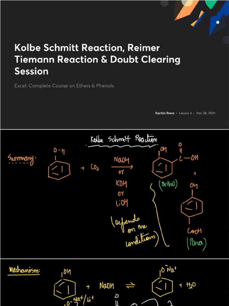 Kolbe Schmitt Reaction Reimer Tiemann Reaction Doubt Clearing Session ...