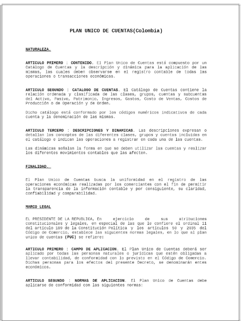 Plan Unico de Cuentas (Colombia) - PDF Descargar Libre | PDF