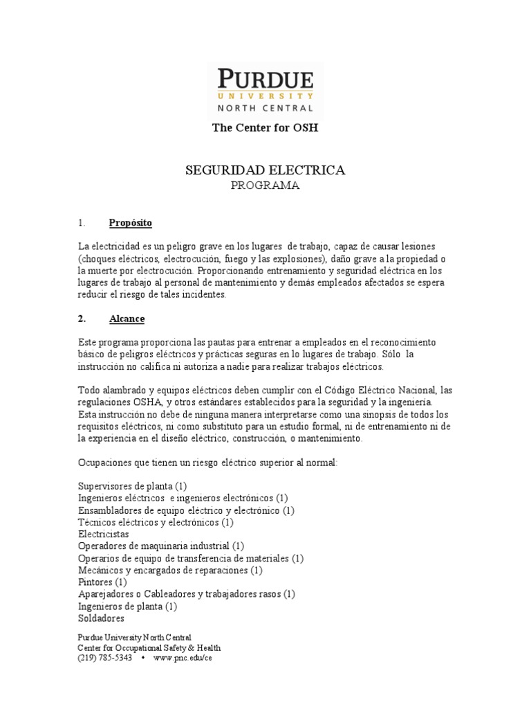 Sample Written Electrical Safety Program in Spanish | PDF