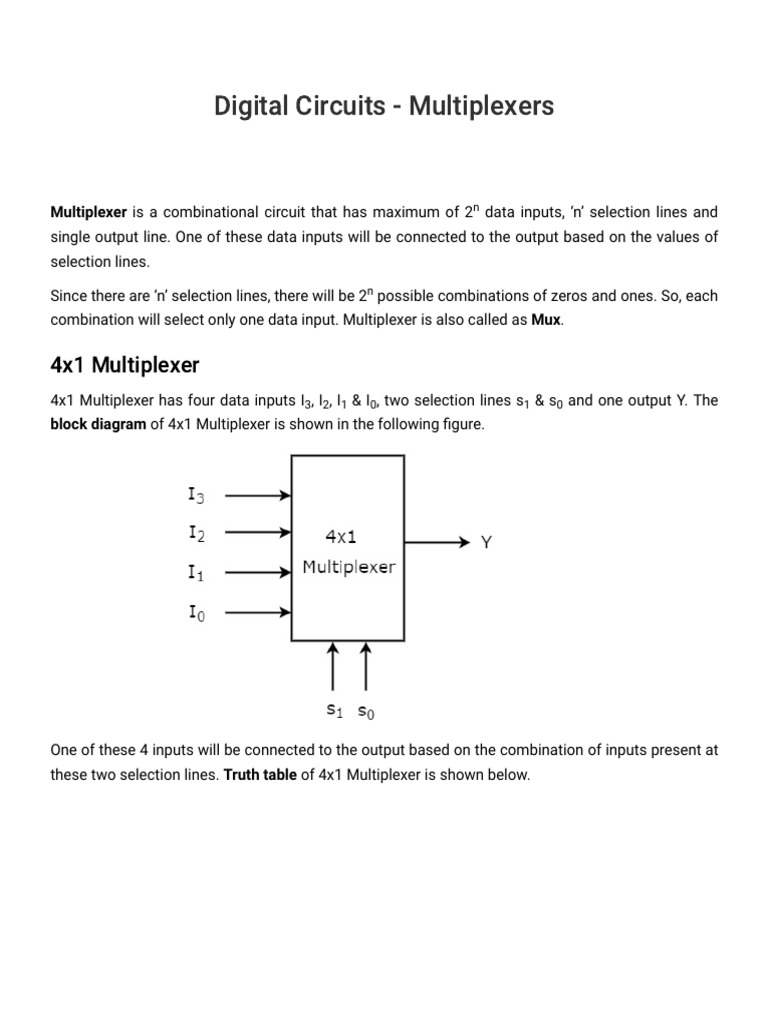 Digital Circuits Multiplexers PDF Electronics Electronic