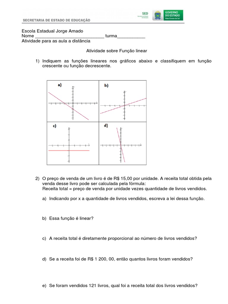 Atividades de Função Linear | PDF, image size:768x1024