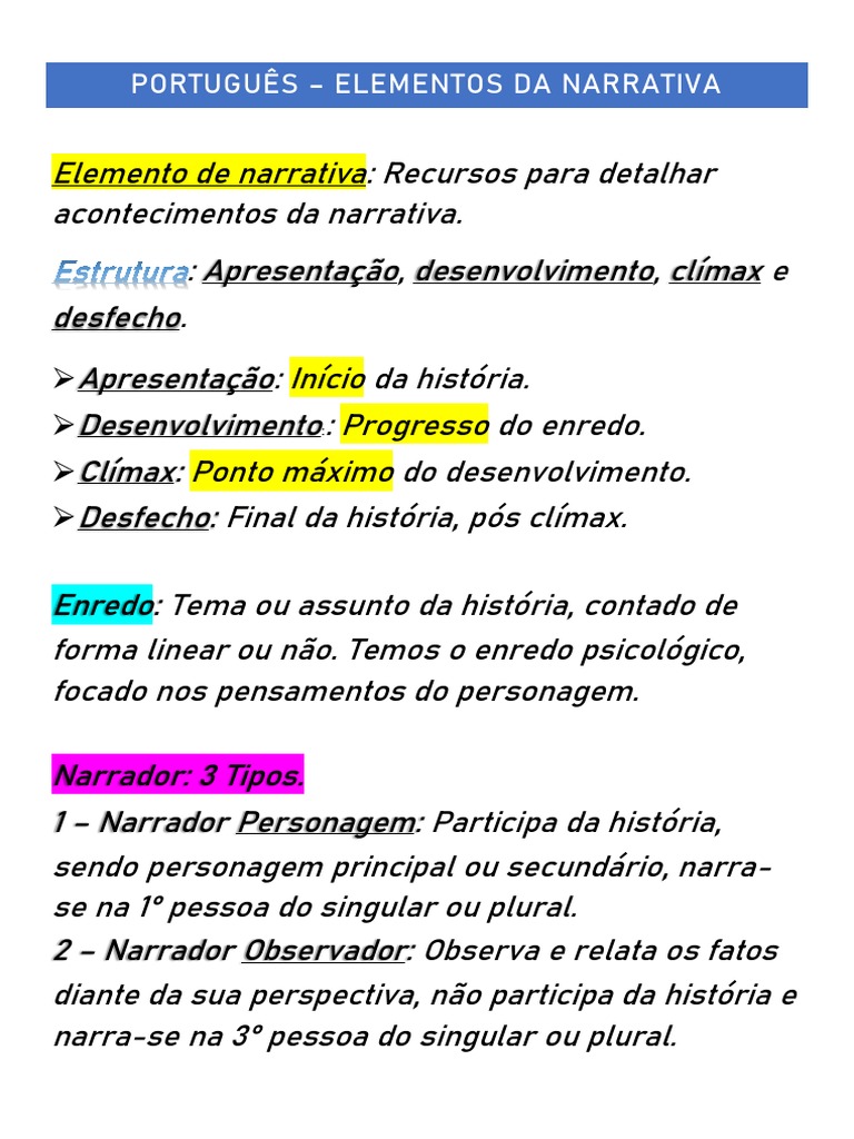 Elementos e Estrutura da Narrativa | PDF