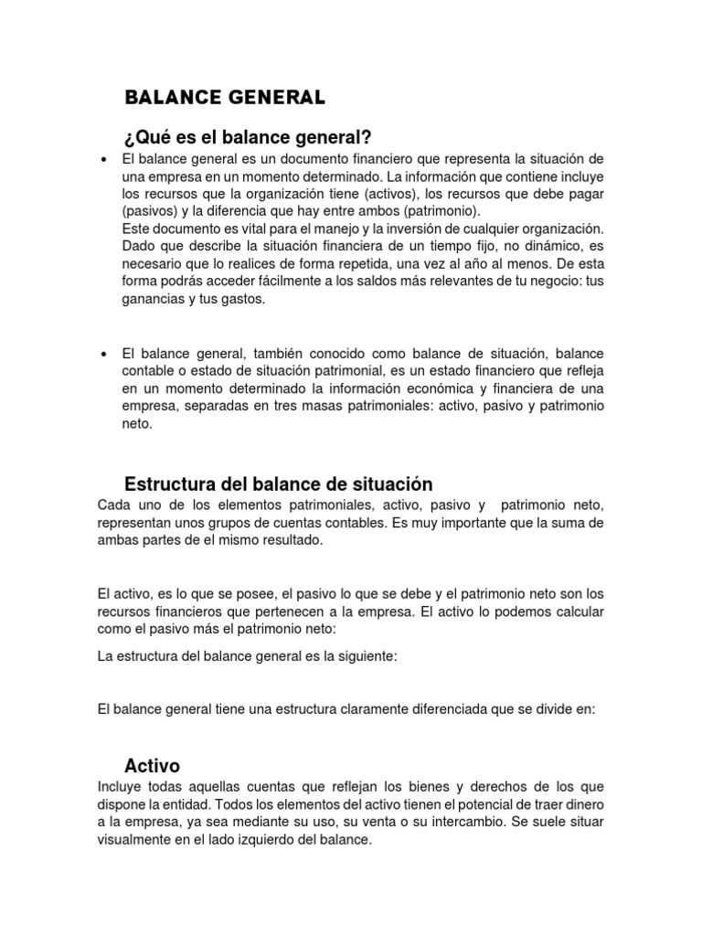Estructura y Ejemplo de Balance General | PDF | Hoja de balance ...