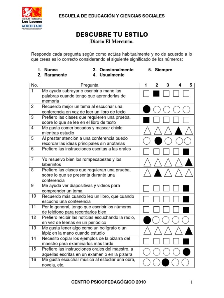 Identifica Tu Estilo De Aprendizaje Pdf Aprendizaje Ciencia Cognitiva