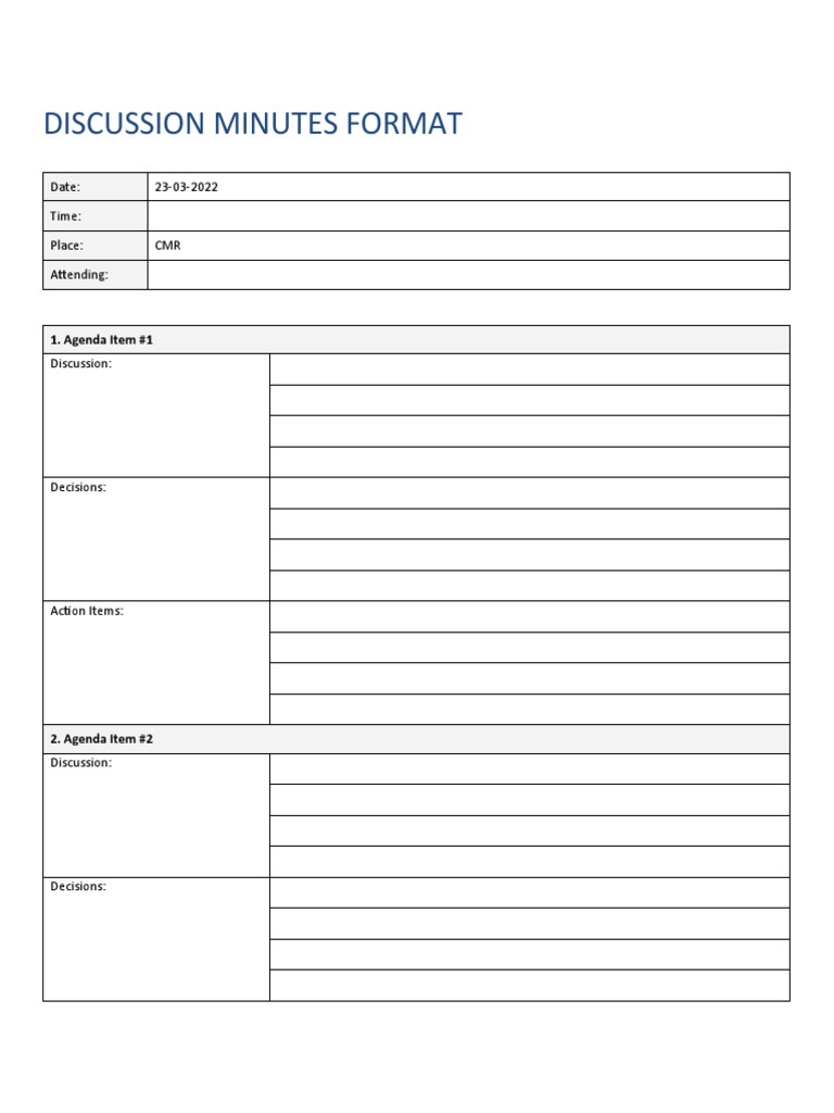 Discussion Minutes Format PDF