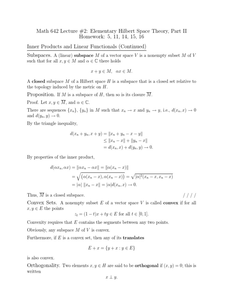 Elementary Hilbert Space Theory II | PDF | Linear Subspace | Hilbert Space