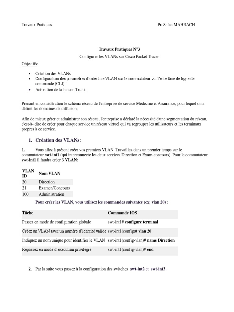 Configuration des VLANs sur Packet Tracer | PDF | Interface en ligne de ...