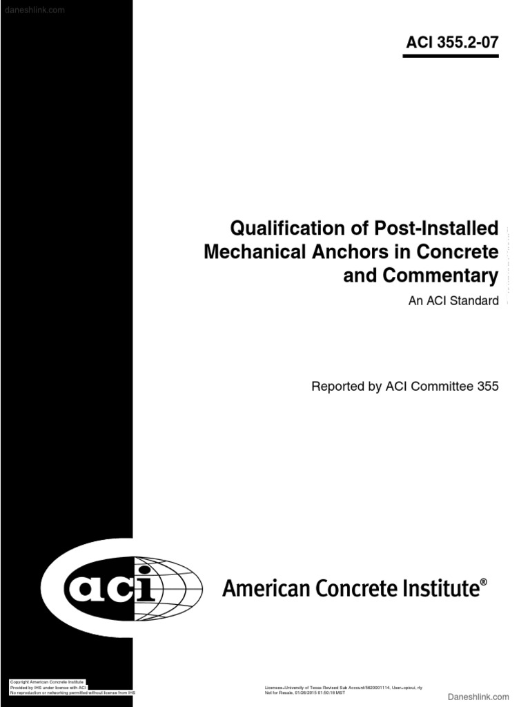 ACI 355.207 Qualification of Post Installed Mechanical Anchors in