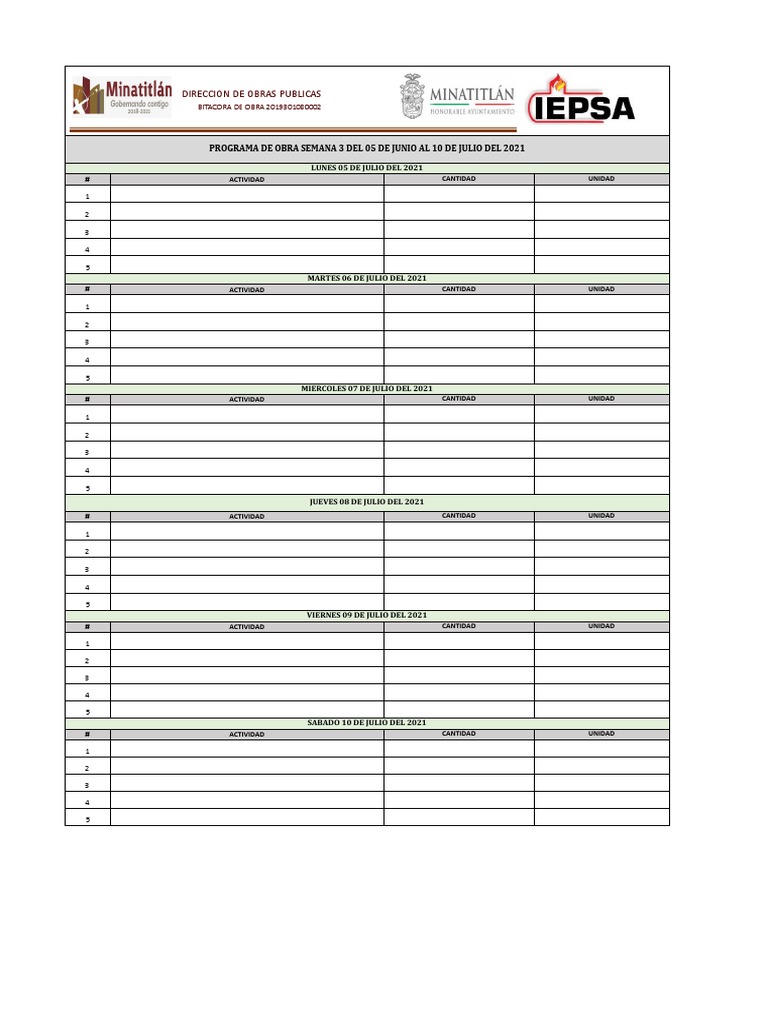 FORMATO DE PLAN DE TRABAJO SEMANAL | PDF
