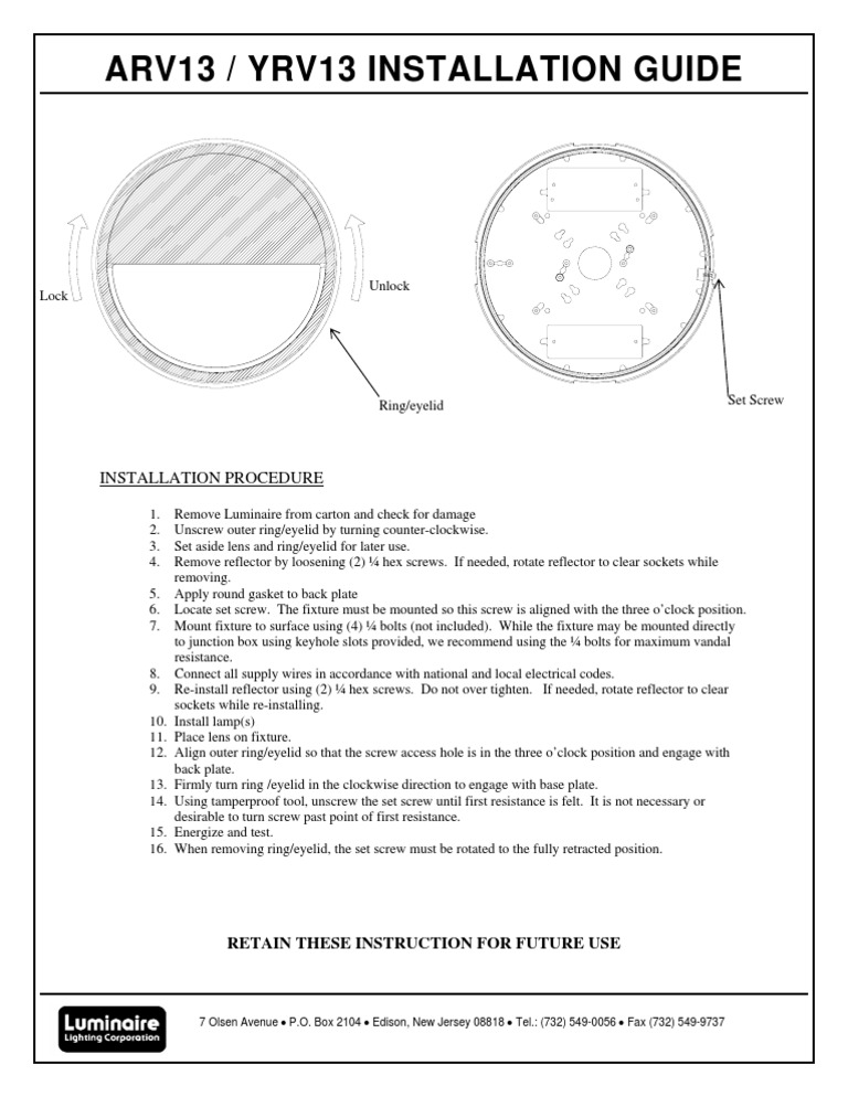 Installation Sheet For ARV and YRV 13 | PDF