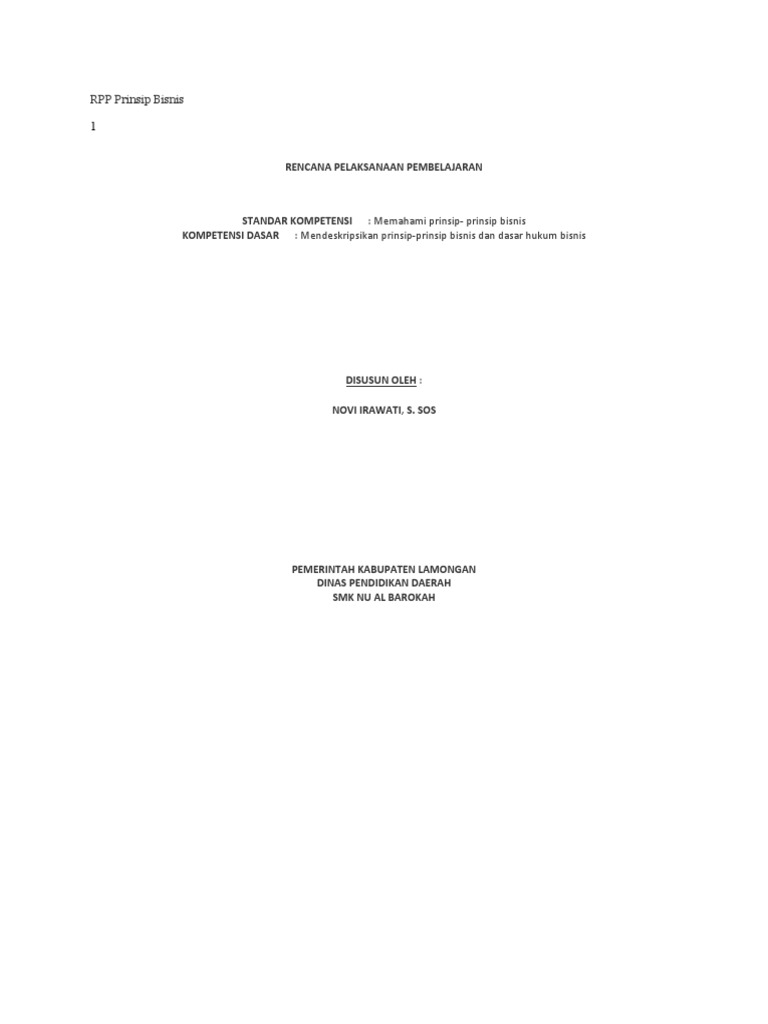 RPP Prinsip Bisnis untuk SMK | PDF
