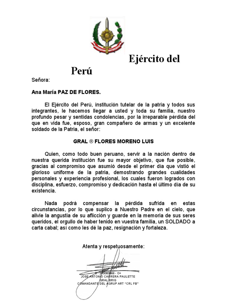 Carta De Sentido Pesame