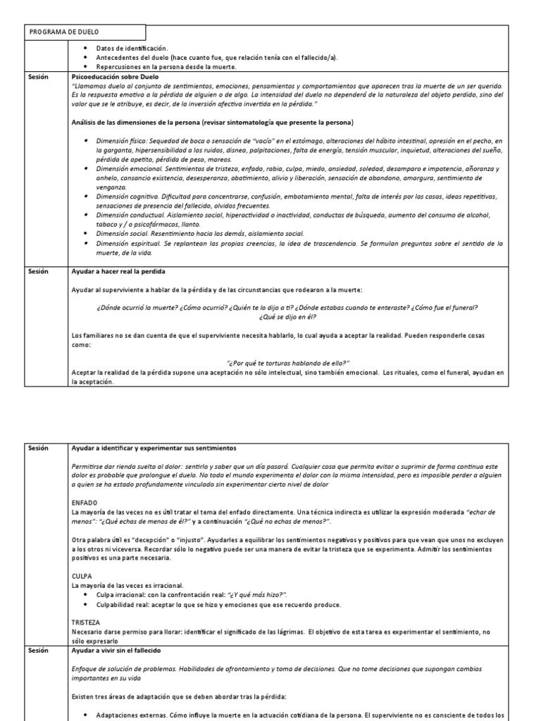 Psicoeducación y manejo del duelo | PDF | Las emociones | Dolor