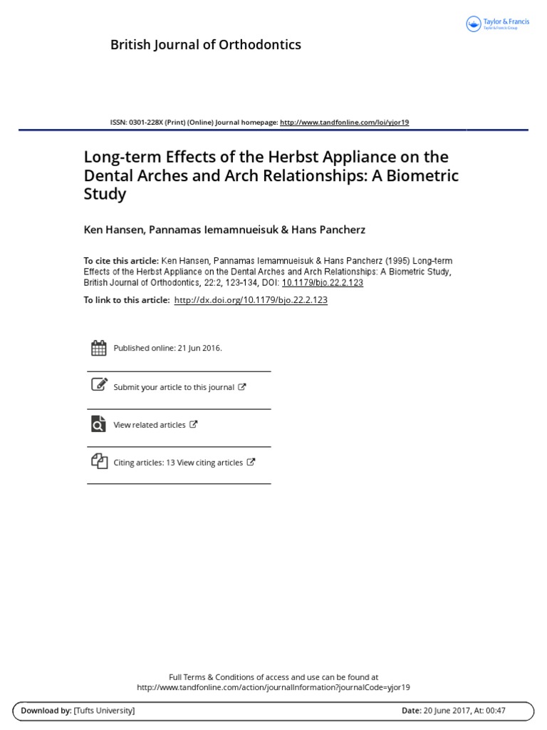 LongTerm Effects of The Herbst Appliance On The Dental Arches and Arch