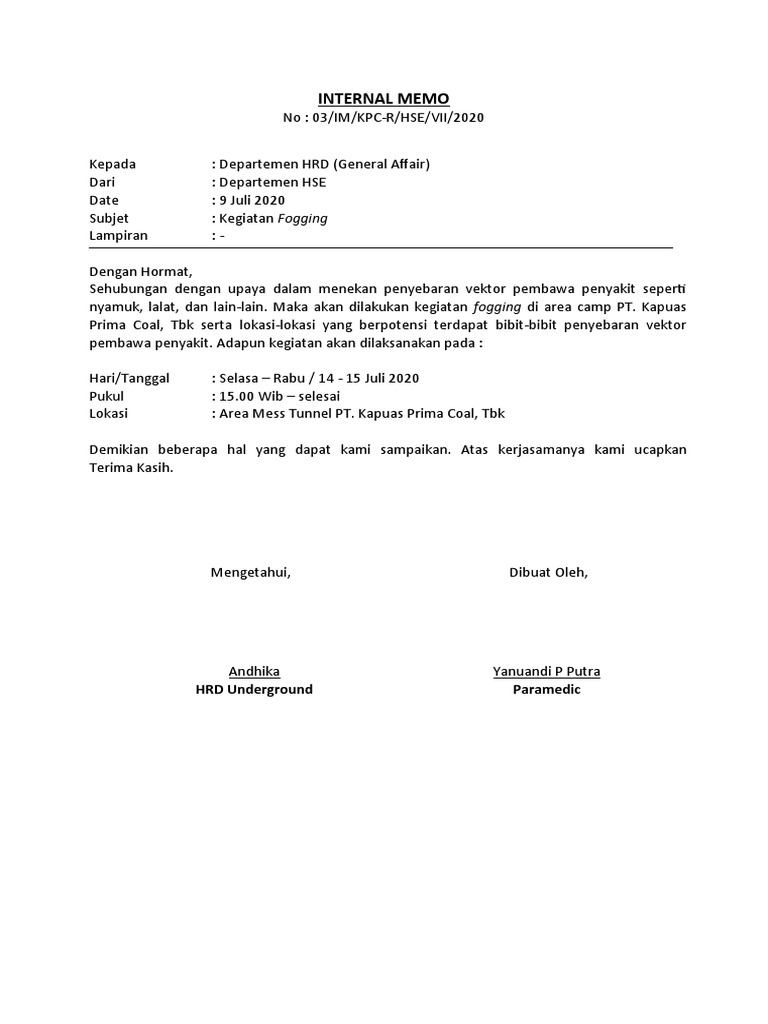 Kegiatan Fogging di Area Camp KPC | PDF