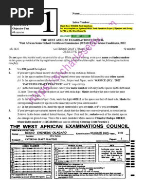 Free WAEC Catering Craft Practice Past Questions